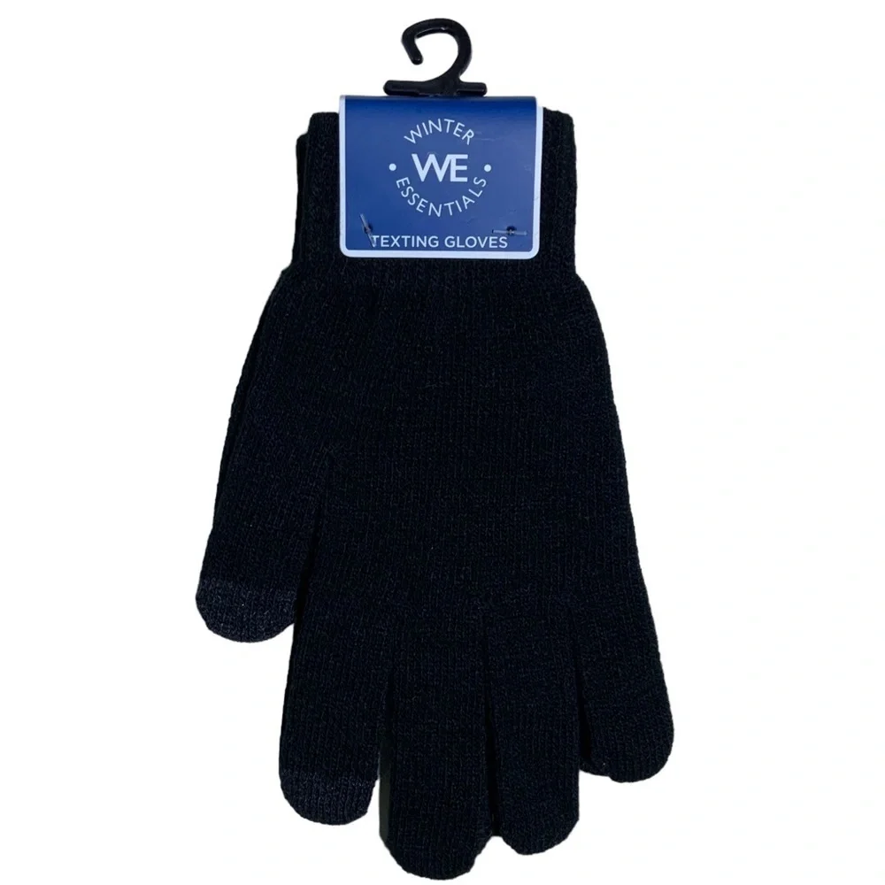 We Texting Touchscreen Gloves 2 Pair Warm Winter Stretchy Knit Black OS Unisex